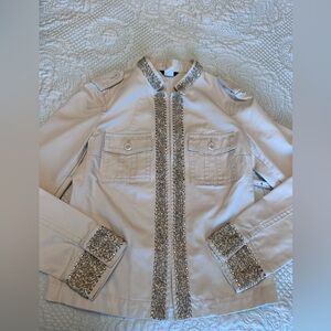JCrew Womens White Jacket Embellished Jeweled Cotton Small